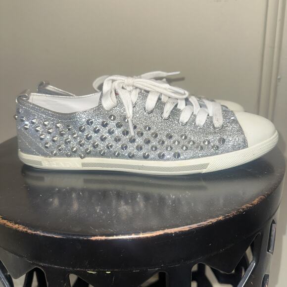 Prada Silver Glitter Studded Low Top Sneakers EU 40 - Picture 8 of 16